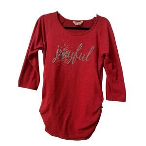 Red Christmas Season Holiday Lightweight Sweater XL Sparkly Silver Joyful